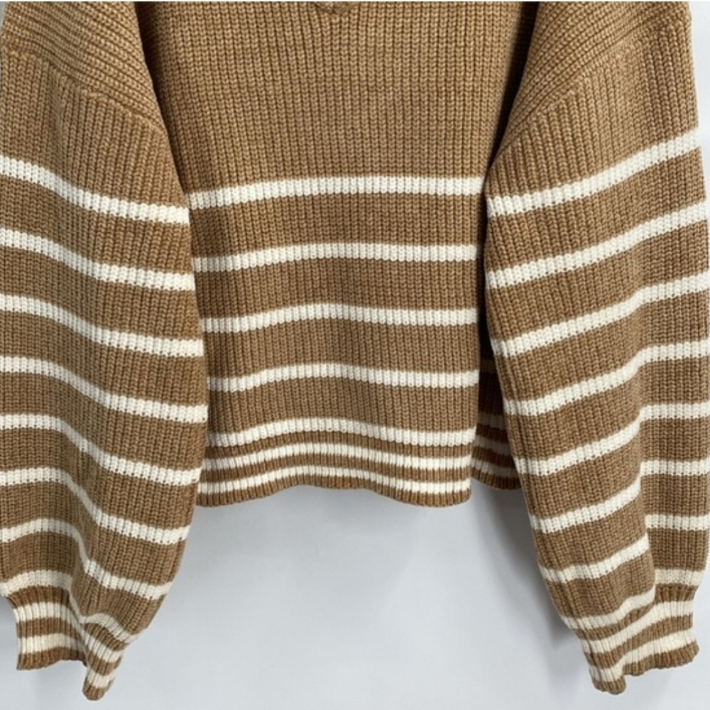 Pol Boho Chunky Knit Striped V-neck Sweater Relaxed Fit Casual Size Large - Picture 3 of 7